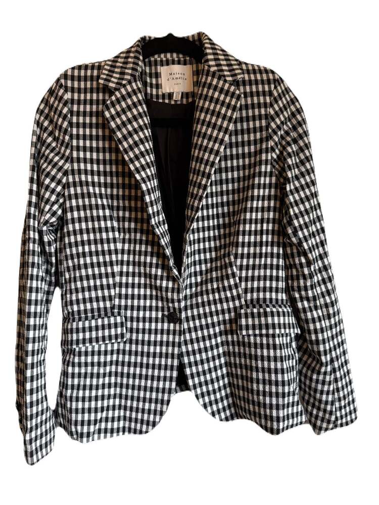 Maison d'Amelie Gingham Check One Button Blazer Black White